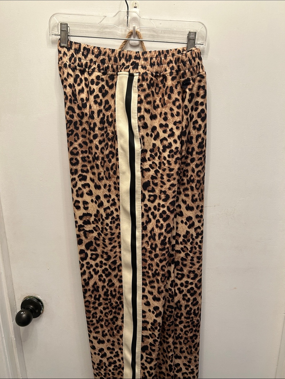 Leopard Print Long wide legs pant with 2 white stripes